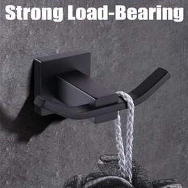 FDKYOEK Robe Hook for Bathrooms, Stainless Steel Towel Hook for Bathroom Kitchen, Heavy Duty Robe & Towel Hook, Matte Black Double Towel Hook for Hanging Towels, Coats, Sponges, Clothes, Wall Mount