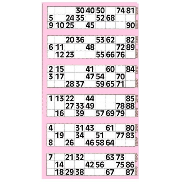 Jumbo Bingo Tickets pads 600 Tickets per pad 6 to view variety of colours (Pink)
