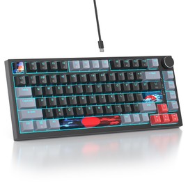Mosptnspg 75% TKL Wired Mechanical Keyboard,RGB Backlit Gasket Mount 82 Key Hot Swappable Custom Linear Red Switch Gaming Keyboard with Volume Knob & PBT Keycaps (82 Dark)