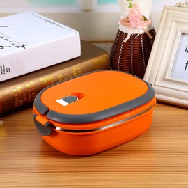 Walfront Stainless Steel Thermal Lunch Box Insulated Food Container 1-Layer Orange Box
