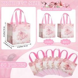Frienda 50 Pcs Little Pumpkin Gift Bags Fall Baby Shower Party Favor 8 x 8 x 6 Inch a Little Pumpkin Is on The Way Baby Shower Non Woven Bag Fall Goodie Treat Gift Tote with Handle(Pink)