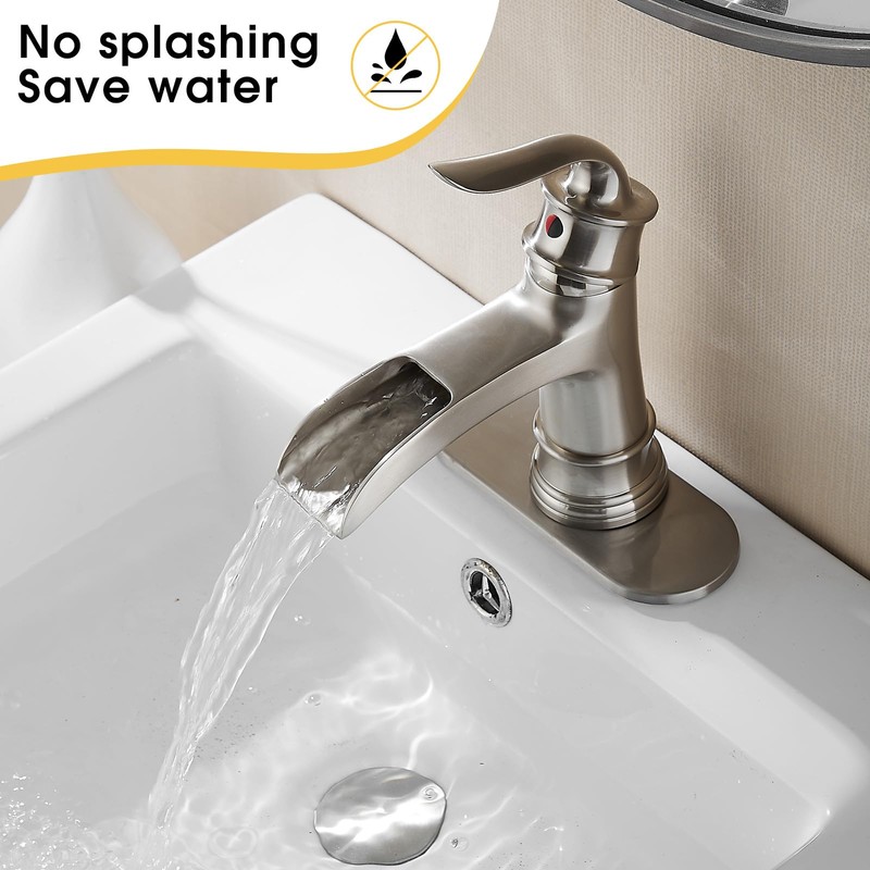 FRANSITON Waterfall Faucet Bathroom Faucet Single Handle One Hole Brushed