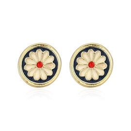 QLUYCKW Daisy Flower Stud Earrings Enamel Cute Daisy Little Sun Flower Hoop Earring Lucky Flowers Valentine's Day Jewelry for Women (Round)