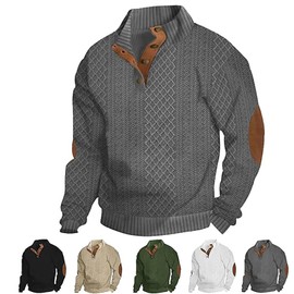 Icelandic Sweater Men,Mens Sweater with Elbow Patches,Vintage Pullover Collar Sweater(Dark Gray,X-Large)