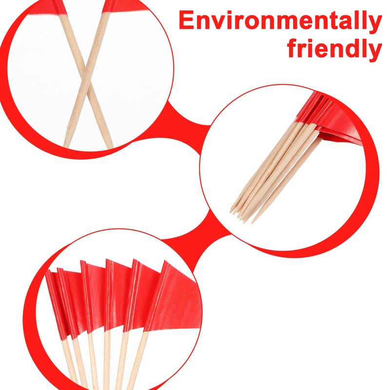 Qianyu 100 Pcs Solid Toothpick Flags Small Mini Plain Red