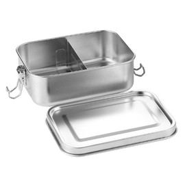 DAITET Leak-Proof Lunch Box Stainless Steel Bento Lunch Food Box Container with Removable Dividers Stainless Lid Lunch Box with Compartments Large Single Layer Rectangular Lunchbox(47oz)