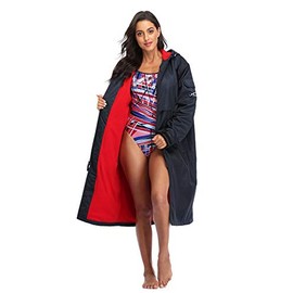 Adoretex Unisex Swim Parka Waterproof Swim Parka Warm Jacket for Adults & Youth (PK008) - Navy/Red - XL
