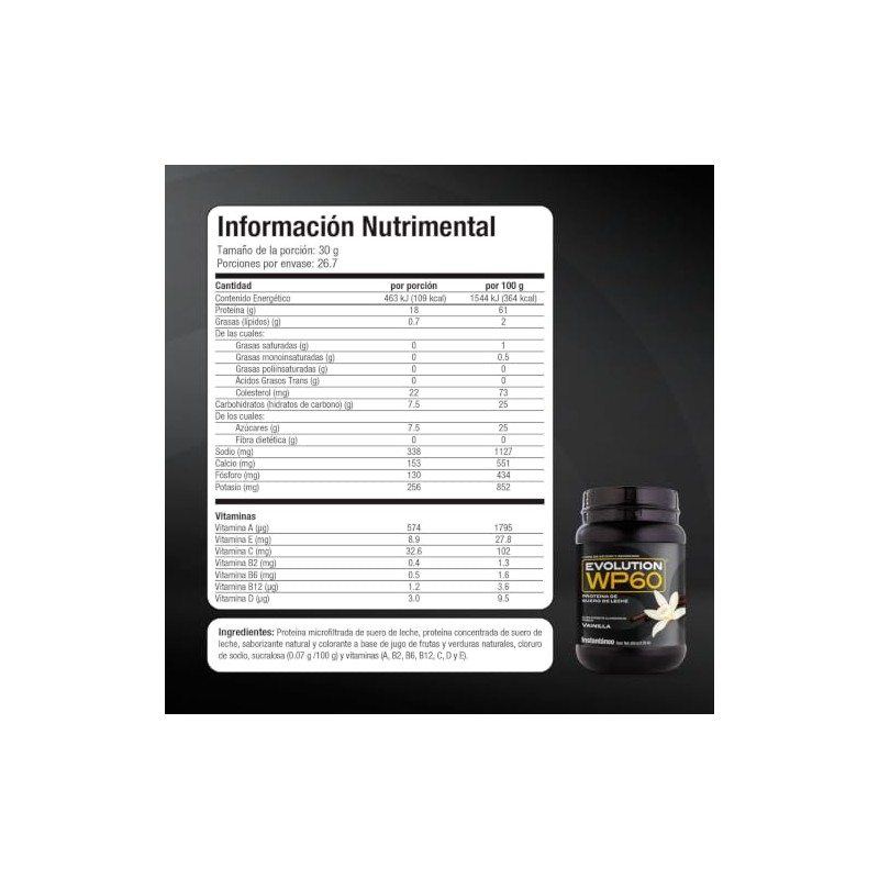 Evolution WP60 Proteína Aislada de Suero Sabor Vainilla 800g Polvo