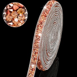 3 Yards Resin Rhinestone Ribbons Self Adhesive Diamond Christmas Ribbon Crystal Ribbon Roll Glitter Resin Diamond Belt Bling Rhinestone Ribbon(0.4 Inch,Rose Gold)