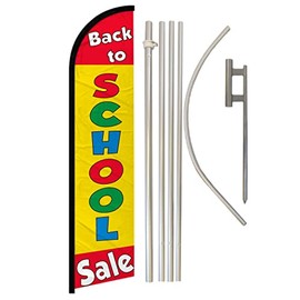 Back to School Sale Windless Banner Advertising Flag & Pole Kit - Perfect for Retailers, Businesses, Stores, Shops
