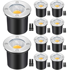 PUVORXI 10W Well Lights, AC/DC 12-24V LED In-Ground Low Voltage Landscape Lights, IP67 Waterproof Landscape Lighting, 3000K Pavers Lights Warm White for Yard, Garden, Patio(10 Pack)