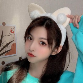 White Cat Ear Headbands for Women Cute Shower Head Band for Girls Christmas Birthday Gift Ideas for Friends Sister Winter Hair Accessory for Teen Girl Face Washing Skincare Hairbands