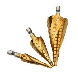 U-NEST Hexagonal Shaft Titanium Coated Spiral Step Drill, Bamboo Shoot Drill, Drill, High Speed, Spiral, For Japanese Use, Set of 3, Storage Pouch Included