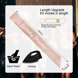 CIEHER Birthday Princess Sash Birthday Sash Birthday Sashes for Women Girls Princess Party Favors Princess Birthday Decorations - Rose Gold Sash