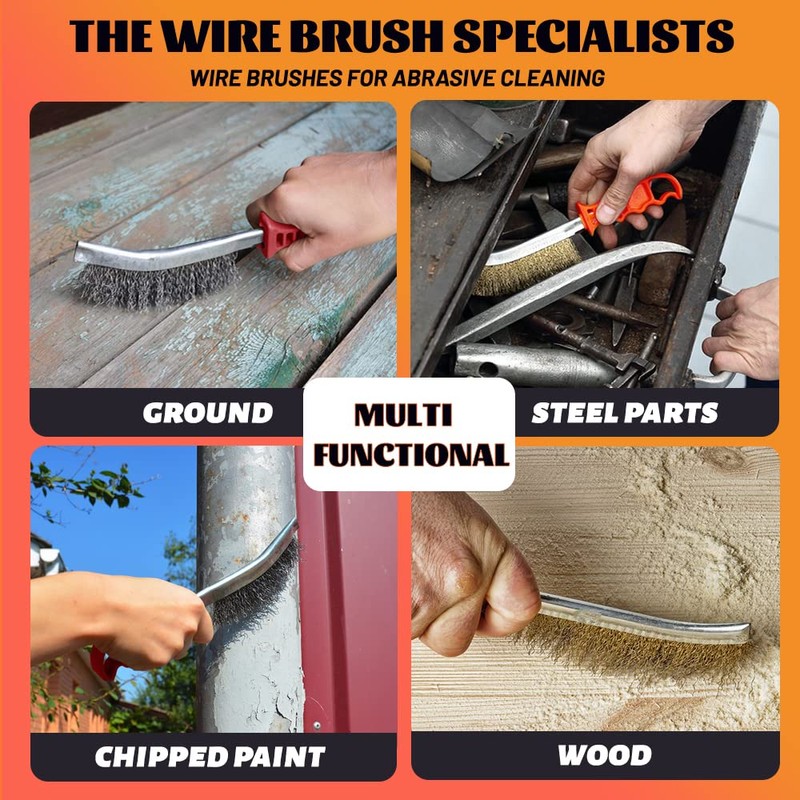Hand Wire Brush Set 4 Pcs with Stainless Steel Brush