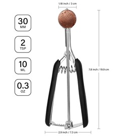 TJ POP Stainless Steel Ice Cream Scoop, 3 cm, Small Ice Cream Spoon, Scoop 10 ml with Trigger and Comfortable Handle for Ice Cream Ball, Baking, Melon Ball