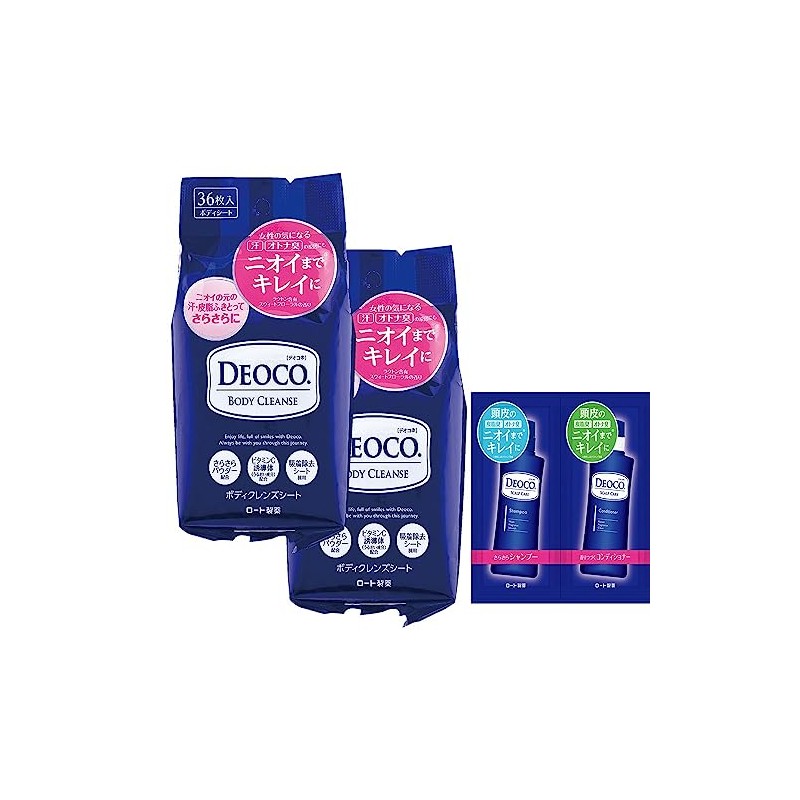 Deoko Body Cleansing Sheets, 36 Sheets, 2 Packs + Scalp
