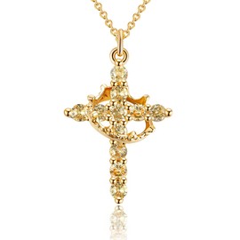 Robaice Gold Cross Necklace for Women, Diamond Cross Pendant, Crown Cross Style, Christian Symbol, Birthstone Jewelry