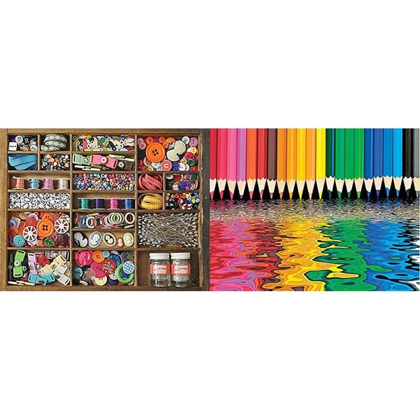Springbok's 500 Piece Jigsaw Puzzle The Sewing Box & 500 Piece Jigsaw Puzzle Pencil Pushers, Multi