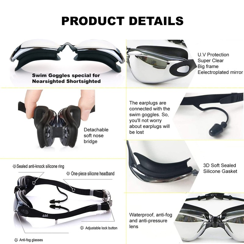 XSFANCYFUN Nearsighted Swim Goggles Short Sighted Swim Goggles Nearsighted Swimming