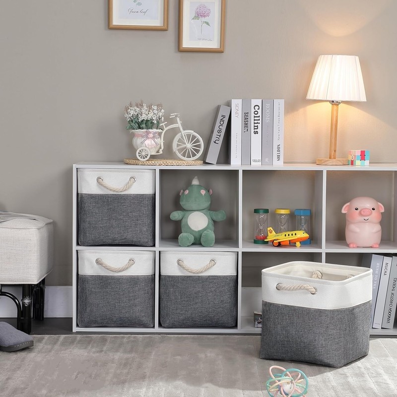Mangata Canvas Cube Storage Boxes, 25x25x25cm Storage Baskets for Shelves