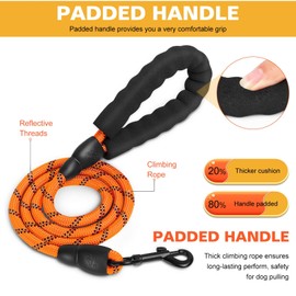 UrbanX Heavy Duty Dog Leash with Comfortable Padded Handle and Highly Reflective Threads for Golden Retriever Corgi and Other Large Mixed Breed Dogs (4FT, Orange)