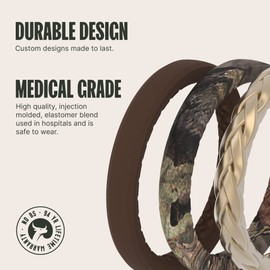 Groove Life Mossy Oak Stackable Breakup Country Silicone Ring - Breathable Rubber Wedding Rings for Women, Lifetime Coverage, Unique Design, Comfort Fit Ring - Size 10