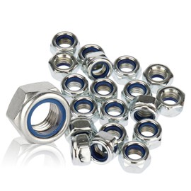 M8 Nyloc Nuts, 8mm Locking Nuts, (Pack of 20), Metal Steel Sheet Zinc Plated with Nylon Insert