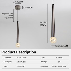 SHINELUX Modern LED Bedside Pendant Light, Height Adjustable, 3 Colour Temperature 3000k/4500k/6500k Pendant Light for Bedside, Dining Room, Living Room, Coffee Shop, 1 Pack