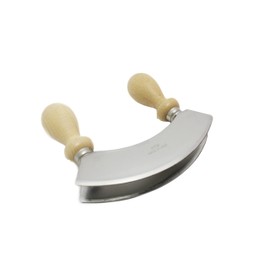 Double Blade Mezzaluna Stainless Steel and Wooden Handles.