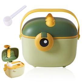 Dosificador de Leche en Polvo, Dispensador Leche en Polvo Bebe, 400ml, con Cuchara, Recipientes para Comida con Tapa Hermética, Sin BPA, para Niños Pequeños ai Exteriores y Viajes (Pequeño dinosaurio-Verde)