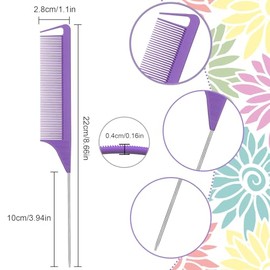 Patelai 12 Pcs Parting Comb for Braids, Purple Stainless Steel Rat Tail Comb for Hair Styling, Hairdressing, Teasing, Pressing, Braiding, Suitable for