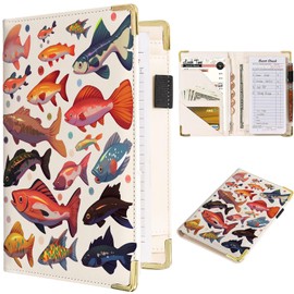 TUMOVO Fish Collection Server Book Underwater Sea Life High Volume Waiter Books for Bartender Goldfish Leather Wallet Server Booklet Fit Apron Gift(White), 5''Wx8''H (Sevice Book-19-24)