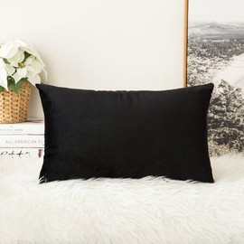 MIULEE Velvet Soft Decorative Square Throw Pillow Case Cushion Covers Luxury Pillowcases for Livingroom Sofa Bedroom with Invisible Zipper 30cm x 50cm 12x20 Inch 1 Piece Black
