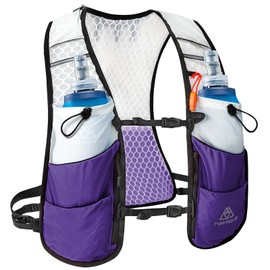 Haimont Running Hydration Vest with 2 Water Bottles for Men Women, 5L Lightweight Trail Water Vest Pack with Phone Pocket, M, Purple
