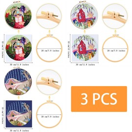 Traziewell Embroidery Kits for Adults Advanced Cross Stitch Kits Set of 3 Embroidery Starter Kit for Beginners Embroidery Kit with Instructions Landscape Cross Stitch Kit Includes Hoop Threads 1906