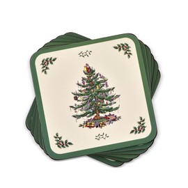 Portmeirion Home & Gifts Spode Christmas Tree Hardback Coasters, Set of 6 (Green,4" x 4")
