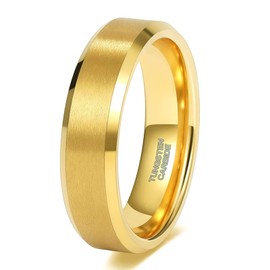 SHINYSO 24K Gold Tungsten Carbide Rings 6mm Beveled Edges Wedding Band Matte Finish for Men Women Size 10.5