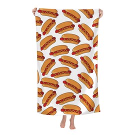VOOHDDY Fun Hot Dog Food Beach Towel Soft Absorbent Microfiber Quick Dry Large Bath Towels for Bathroom Women Men Girls Pool Camping Travel Swimming Picnic Sports