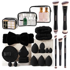 28 PCS Set de Brochas para Maquillaje,5 Brocha para Maquillaje de Premium,1 Coletero,9 Puff Se,2 Muñequera,8 Esponja de Maquillaje,3 Bolsa,Brochas para Maquillaje Profesional para Viajes y Uso Diario