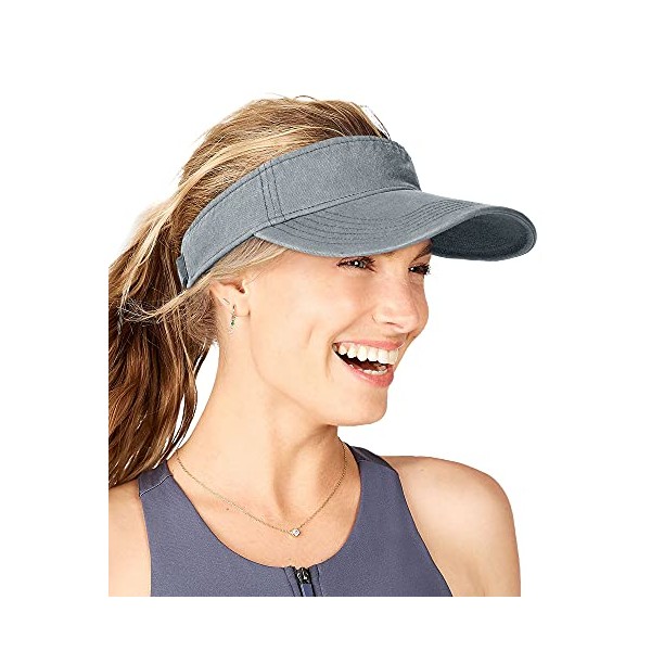 FURTALK Sun Visors for Women Men Sports Sun Visor Hats for Women Cotton Summer UV Hat with Ponytail Hole Grey