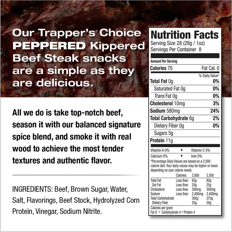 Old Trapper, Trapper's Choice Peppered Kippered Steak, Eight-Ounce Individual Package,