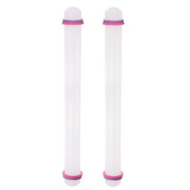 HARFINGTON 2pcs Fondant Rolling Pin with Rings PP 43cm x 3.5cm Non Stick for Baking, White