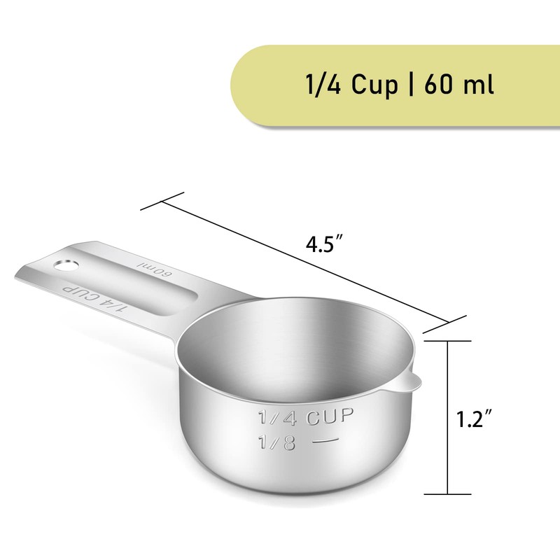 BERYLER 2PCS 1/4Cup (60ml, 2oz) Single Measuring Cup, Stainless Steel