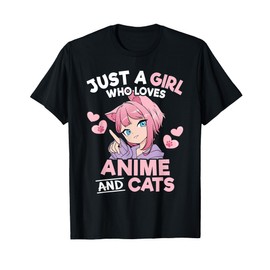 Just A Girl Who Loves Anime And Cats Cute Otaku Manga T-Shirt