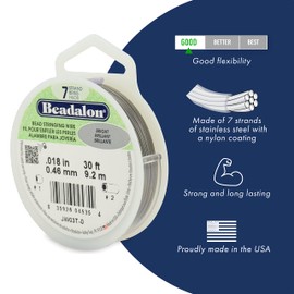 Beadalon 7 Strand Stainless Steel Bead Stringing Wire, 0.024 in / 0.61 mm, Bright, 5000 ft / 1525 m