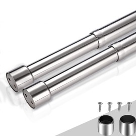 2PCS Wardrobe Rail 31-52 cm, Extendable Wardrobe Rail, Clothes Rail Pole Stainless Steel with End Sockets & Screw, Clothes Pole for Wardrobe, Shower, Balcony, Windows