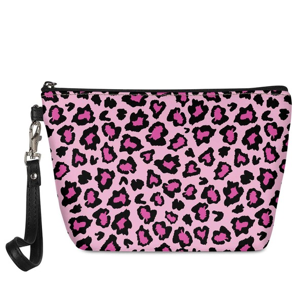 TOADDMOS Cosmetic Bags for Women Makeup Bag Travel Toiletry Organizer with Zipper, Hot Pink Leopard, Cosmetic case