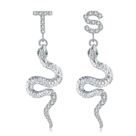 Snake Stud Earrings for Women - T&S Sliver Cubic Zirconia Snake Dangle Studs, Outfit Animal Band Studs Music Gift Singer Song Inspired Fans Gift | Tufeney