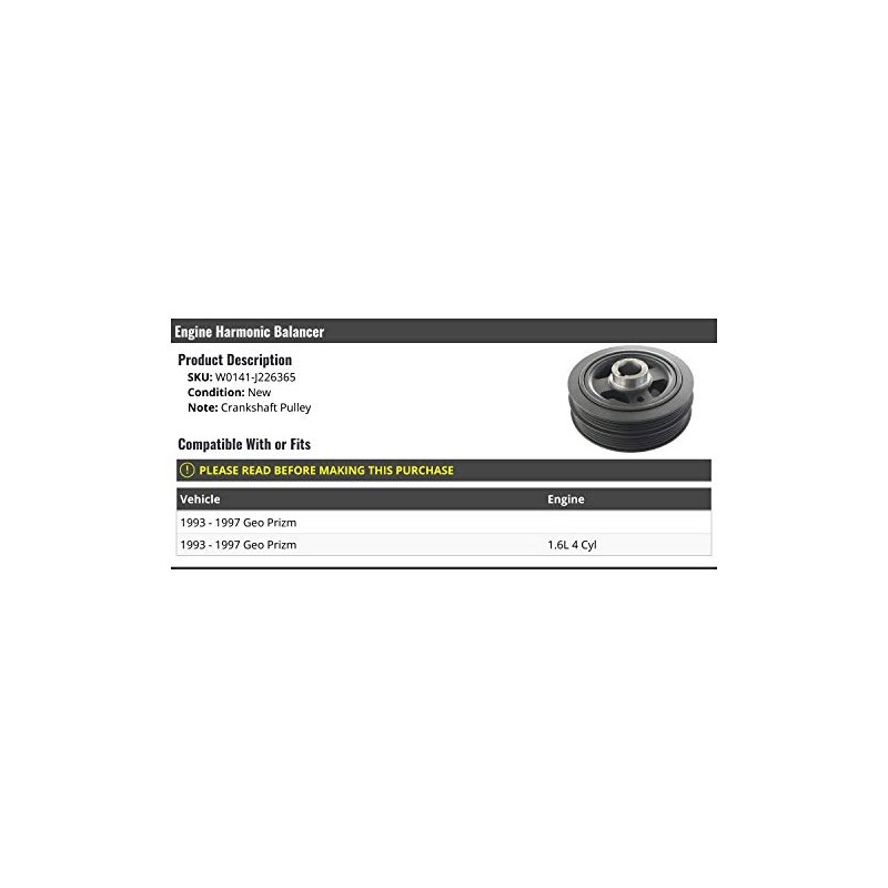 Engine Harmonic Balancer (Crankshaft Pulley) - Compatible with 1993-1997 Geo